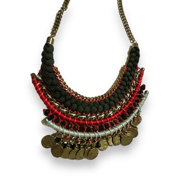 Women’s Chunky Tiered Braided Dangle Adjustable Chain Necklace Boho Navajo Weste - Picture 2 of 4